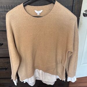 Time and Tru Tan Layered Hem Sweater
